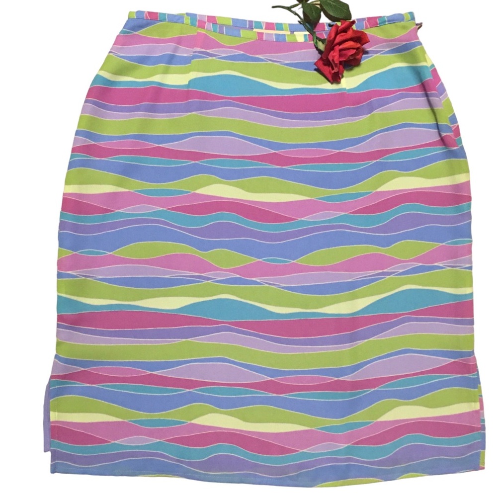 Apostrophe  Skirt Sz 12 Multi color Lined Pink Blue Pastel Trending Y2K NWOT